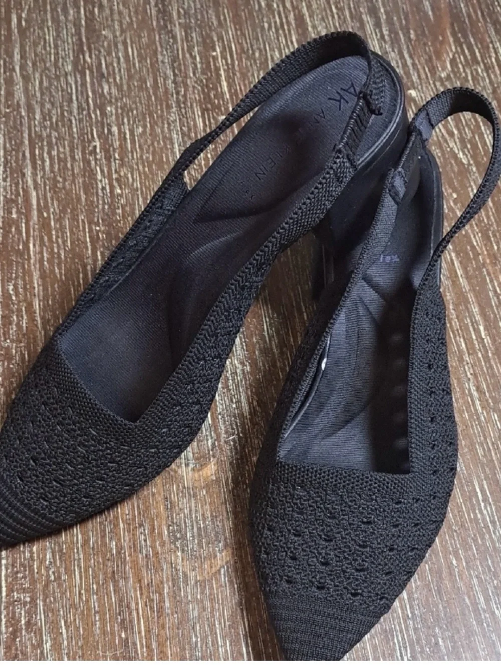 Anne Klein Black Knit Pointed Slingback Heels